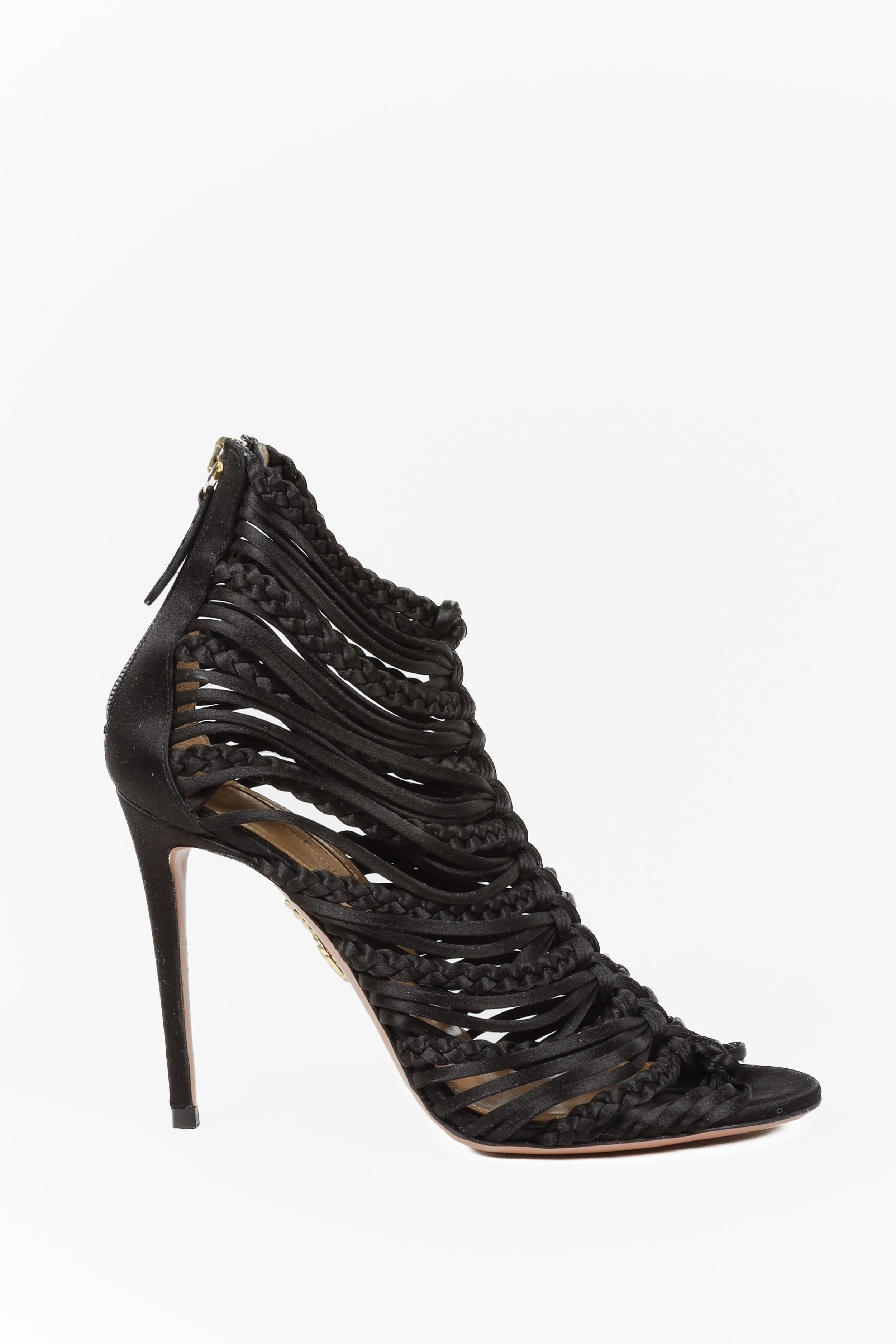 Aquazzura Goddess Black Satin Strappy Sandals BLOGGER